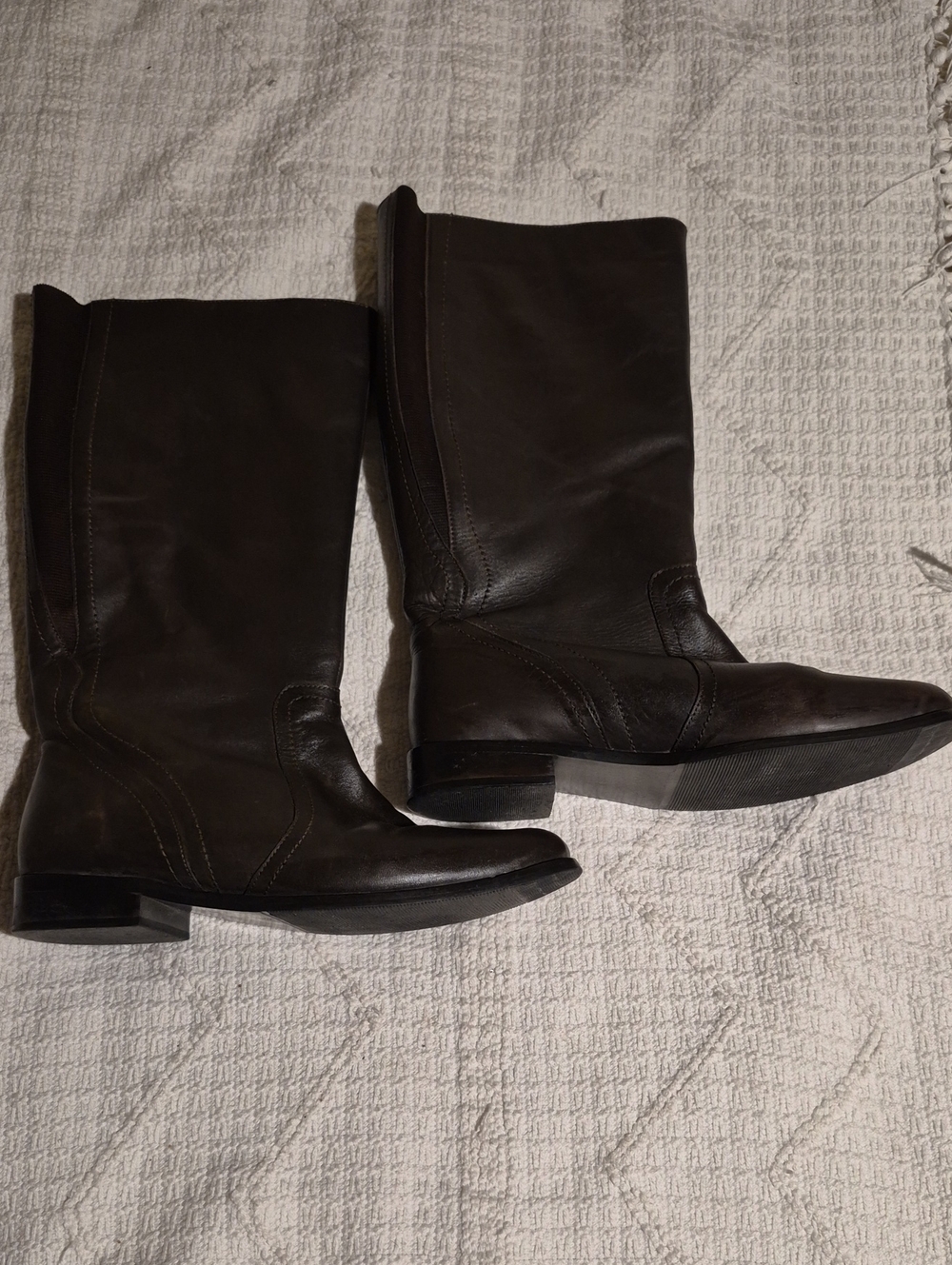 Vintage Brown Leather Knee High Pull On Boots Size Men's 9 Or  10.5/11 Women's